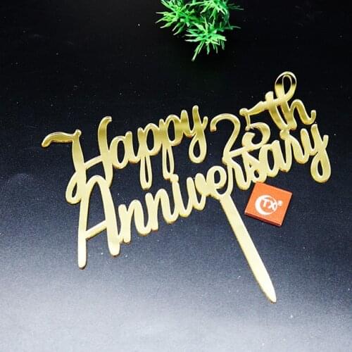 Happy 25th Anniversary Acrylic Cake Topper Decorating Supplies Cakes Glitter Cake Stand Topper for Anniversary Party Supplies