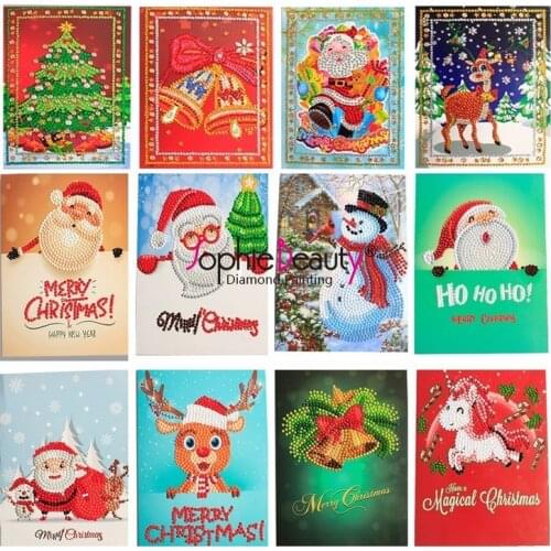 Diamond Painting Christmas Greeting Cards DIY card Diamond Mosaic Cartoon Mini Santa Claus Christmas Paper Cards Craft Gift