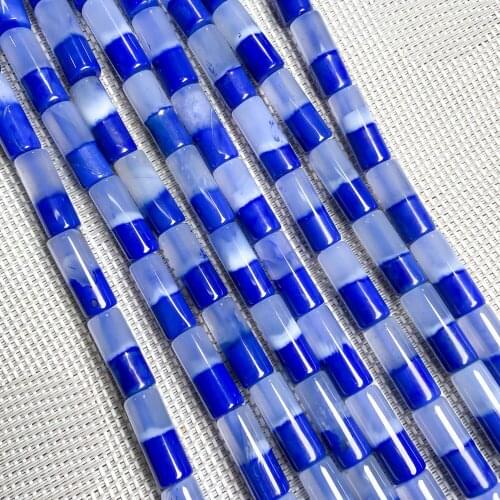 1 Strand 20Pcs 20x8mm Dark Blue Agate Cylindrical Loose Beads For DIY Jewelry Making Accessories 15.5Inch Exquisite Gift