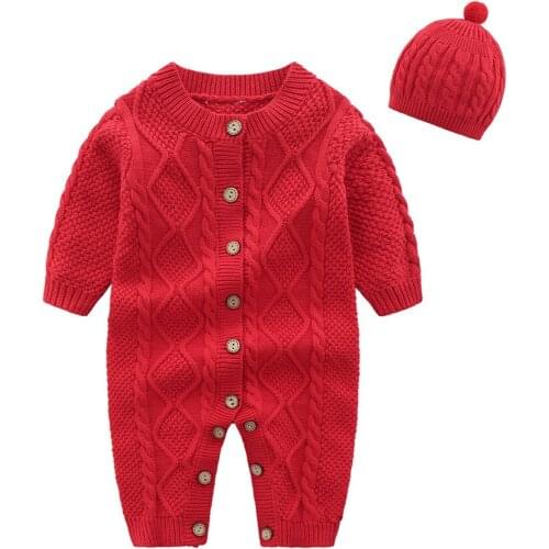 Childrens Clothing Newborn Baby Knitted One-Piece Romper Baby Onesie Crawling Sweater Clothes with Hat Infant Girl Outfits