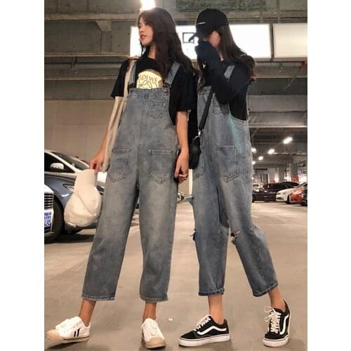 Spring and autumn new overalls high waist nine points jeans loose pants women jeans woman