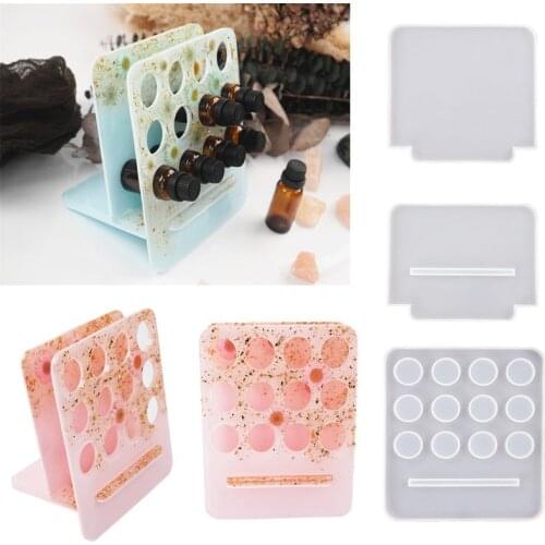 DIY Crystal Resin Mold Essential Oil Bottle Collection Rack Mold With Hole Table Mirror Silicone Mold For Resin