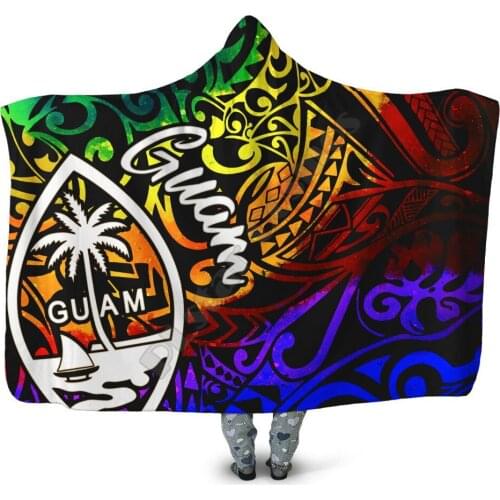 Guam Hooded Blanket Rainbow Polynesian Pattern 3D printed Wearable Blanket Adults Kids Various Types Hooded Blanket