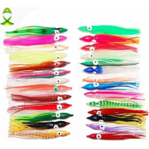 JSM 100pcs 11cm Soft Plastic Octopus Fishing Lures For Jigs Mixed Color Luminous Silicone Octopus Skirt Artificial Jigging Bait