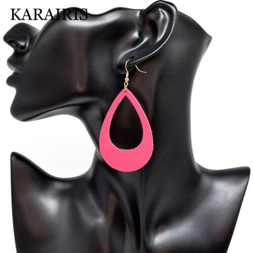 KARAIRIS 13 Colors Fashion Teardrop Genuine Leather Earrings Hollow Dangle Drop Bohemian Earrings For Women Girls Jewelry Gifts