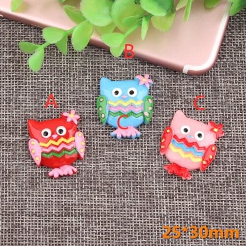 Kawaii Animal Owl Resin Cabochons 10pcs 25*30mm Flatback Colorful Jewelry Findings Ornament Accessories Bow Center Embellishment