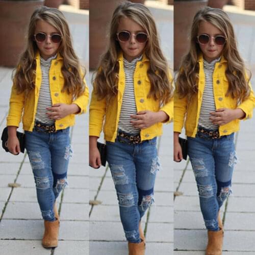 1-6years Kids Girls Denim Jacket Toddler Children Autumn Winter Outerwear Yellow Outwear Kids Jacket Girl Coats Children Clothes