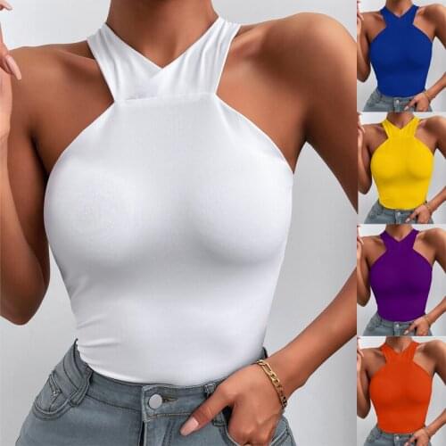 Tank Top Women Halter Sleeveless Shirts Summer Streetwear Ladies Casual Solid Color Shirt Sexy Backless Slim Fit Y2k Tops 2021
