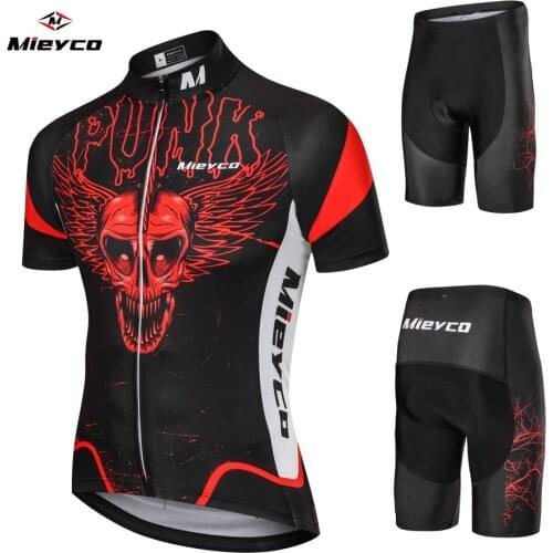 Mieyco Summer Men Cycling Jersey Skull Short Sleeve Set Breathable bib shorts Bicycle Clothes Gel Pad Clothing maillot ciclismo