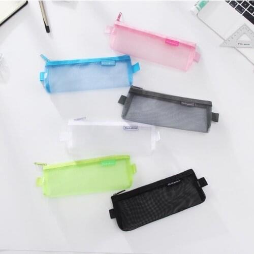Fashion Transparent Mesh Zipper Pen Bag Pencil Case Storage Package For Boys Grils Stationery School Supplies