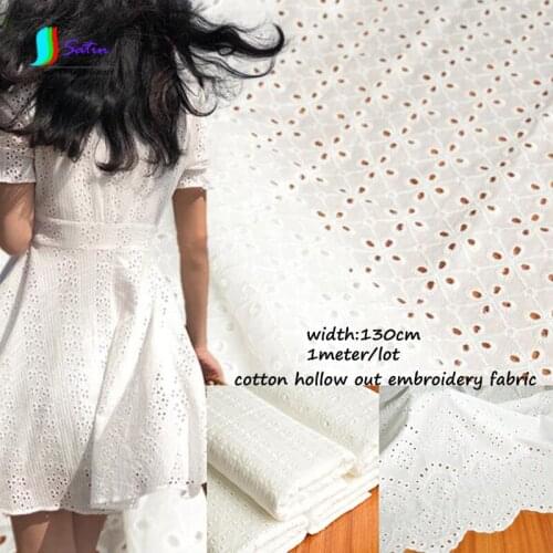 Fashion High Quality White Cotton Hollow Out Embroidery Fabric DIY Hand Baby Doll Adult Lace Wedding Dress Shirt Cotton Fabric