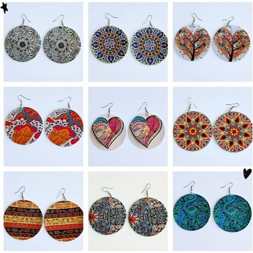 Fashion African retro woody earring eardrop geometrical printing elegant individual character exaggerated ethnic ear ornaments