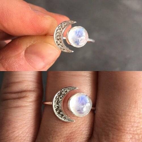 Fashion Moon and Sun Natural Stone Ring Opening Can Be Adjusted for Womens Simple Party Finger Jewelry Wedding Ring Girl Gift
