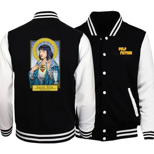 Funny Pulp Fiction Baseball Men Funny Vintage Jacket Jackets Coat Winter Autumn Fleece Black White Loose Sportswear Streetwear