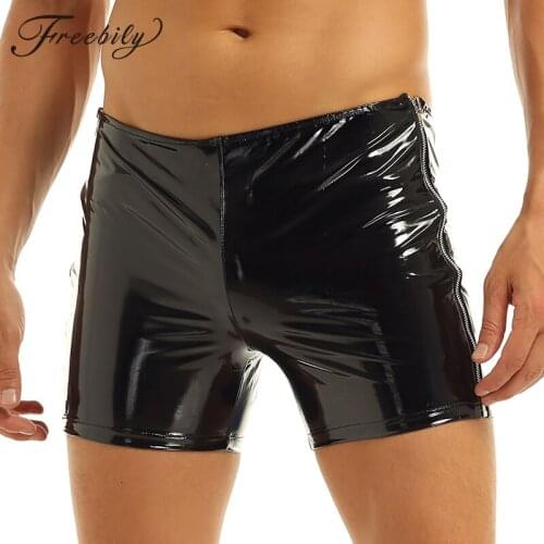 Mens Shiny Side Zipper Hot Panties Jockstraps Boxer Short With Eye-catching Sexy Underwear for Nightclub Party Shorts