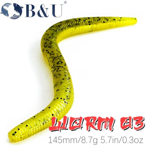 B&U Soft Bait Worm Stick 145mm 8.7g 6pc Fishing Lures Worm Lures Soft Swimbait Jigging Plastic Baits Pesca Lures Bass Lure