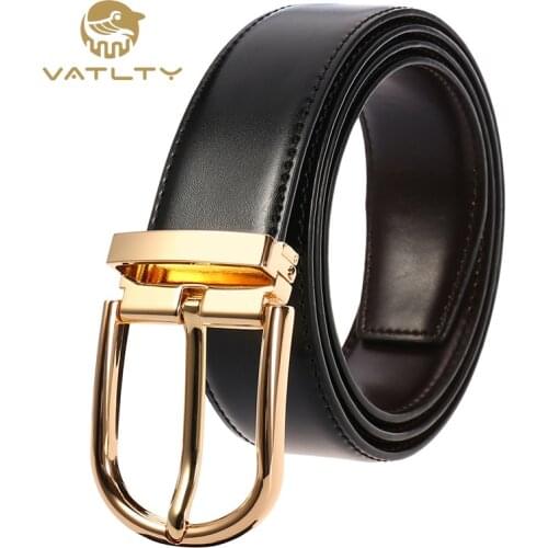 VATLTY Official authentic new leather belts for men gold simple metal buckle natural cowhide mens belt casual business belt
