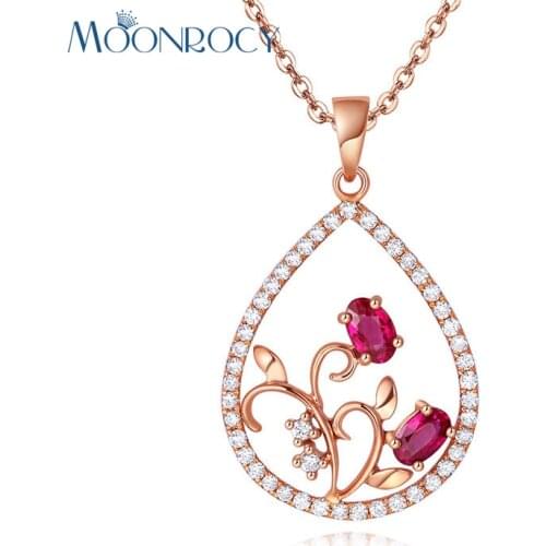 MOONROCY Drop Shipping Rose Gold Color Waterdrop Flower Rose Red Crystal Necklace Choker Pink Red Jewelry Wholesale for Women
