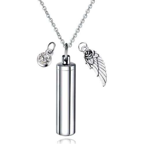 Punk Hollow Cylinder Wing CZ Pendant Necklace For man Women Charm Stainless Steel Jewelry Gift Dropshipping