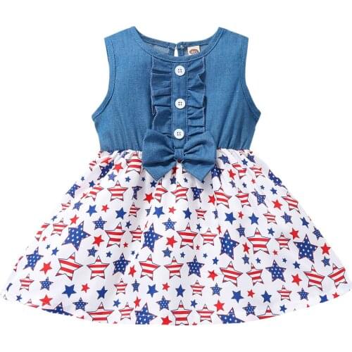Toddler Princess dresses Baby Girls Sleeveless Independence Day Print Dress Summer Festival Cowboy Dress Clothes Outfits 0-3Y