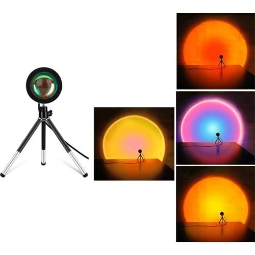 Sunset Projection Lamp Rainbow Atmosphere Led Light Inndoor Decor Nightlight USB Fill Light With Tripod
