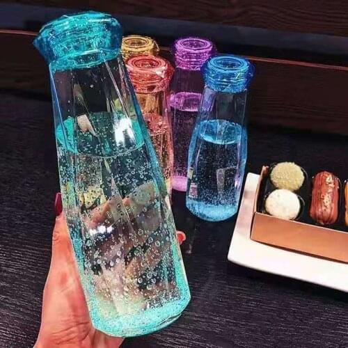 400ml Transparent Diamond Glass Water Bottle Creative Crystal Glass Water Cup Outdoor Cold Juice Water Sports Cup Travel Tea Cup