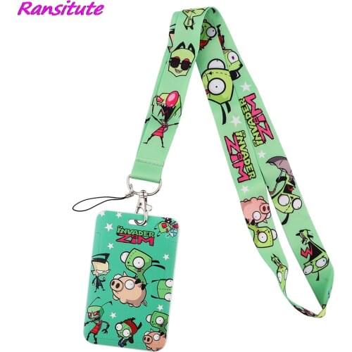 Ransitute R1838 Cartoon Alien Pig Green Neck Strap Lanyard For Keys ID Card Gym Phone Straps USB Badge Holder Hang Rope For Kids