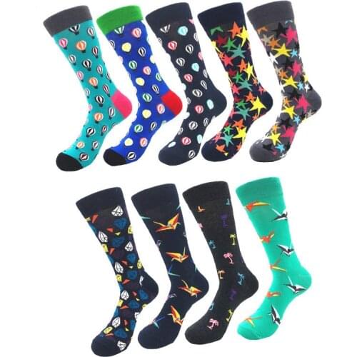 Happy socks classic hot air balloon thousand paper cranes cotton socks mens plus size tube socks