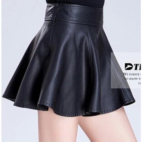 Spring Autumn Women Clothing Faux PU Small Leather Skirt High Waist Slim Retro Simplicity Sexy Mini Skirt Female Culottes