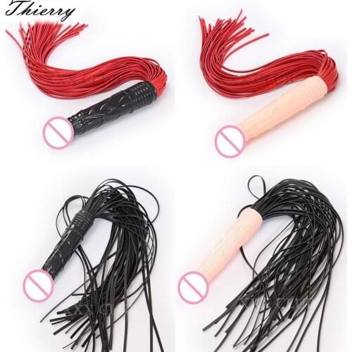 Thierry 62CM Whip,19cm realistic big dildo, anal plug tail, flogger Spanking Bondage Slave Fetish Sex Toys For Couple Adult Game