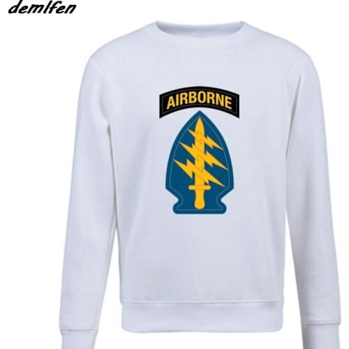 Spring autumn Fashion Men O-Neck Fleece Sweatshirt US Army Special Forces Airborne Logo Pocket Black hoodies Cool Coat Tops