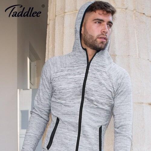 Taddlee Brand Long Sleeve Hoodies Mens Stretch Casual Basic Active Apparel Tee Shirts Soft with Zipper Slim Fit