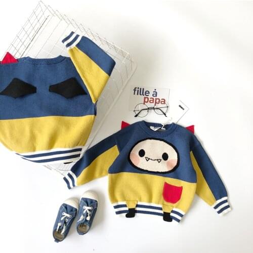 Tonytaobaby Autumn Winter Dress New Boys and Girls Baby Wear Devil Wing Pattern Childrens Knitted Sweater Baby Sweater