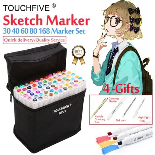 Touchfive Marker 30/40/60/80/168Colors Art Marker Set Oily Alcohol Based Sketch Markers Pen for Artist Drawing Manga Animation