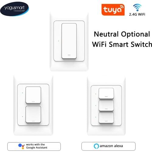 Yagusmart Tuya WiFi Smart Wall Switch No Neutral Wire Push Interruptor Alexa Google Home Tuya APP Control Physical Switch