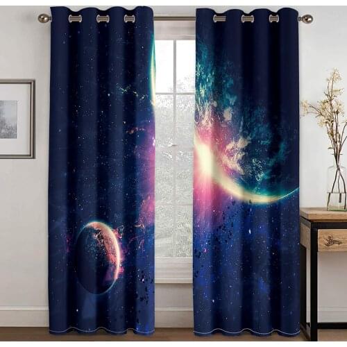 Living Room Shading 90% Decorative Curtain Space Planet Pattern Home Textile Decoration Bedroom Perforated Curtains