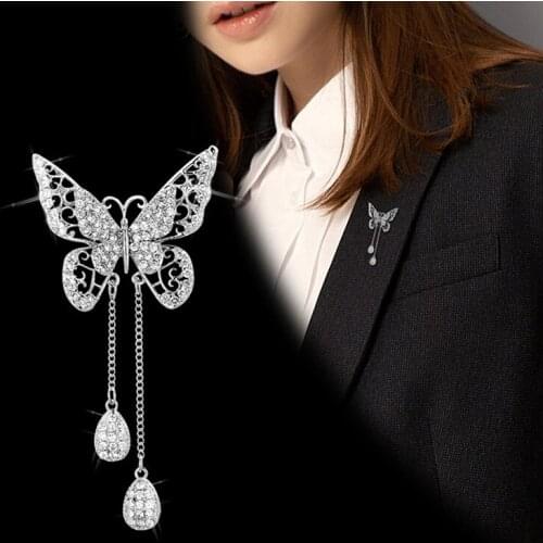 Cubic Zirconia Butterfly Brooch For Women Gold Color Tassel Classic Wedding Decoration Animal Corsage Pins New Top Quality
