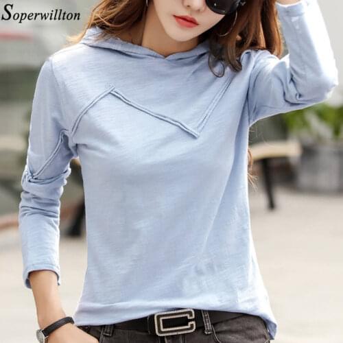 100% Cotton Hoodie Women 2021 Long Sleeve Thin Sweatshirt Harajuku Hooded Pullover Female Solid Black White Moletom Feminino G81