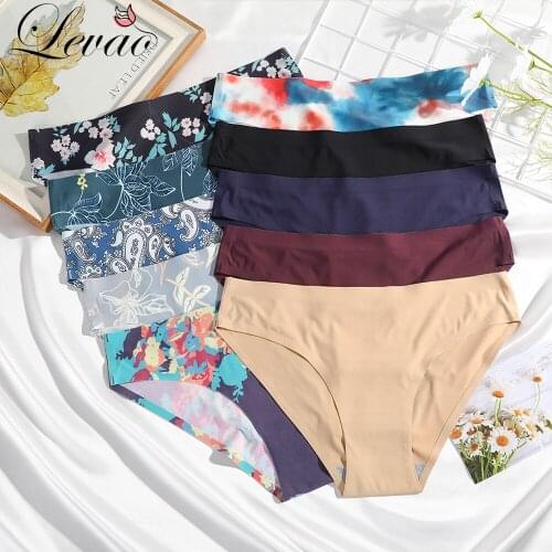 LEVAO New Seamless Tangas Women Sexy Cotton Panties Underwear Ice Silk Pattern Print Lingerie Underpants Briefs Hipster