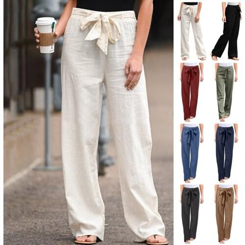 2021Women Pants Linen Cotton Casual Pants Solid Harajuku Green Trousers Summer Female Ankle-length Length Pants
