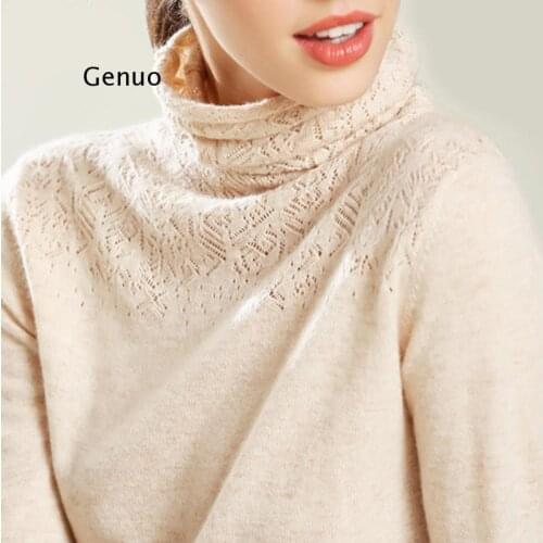 Turtleneck Cashmere Cotton blend Openwork carve sweater women autumn winter jumper sweter robe pull femme Pullover sweaters