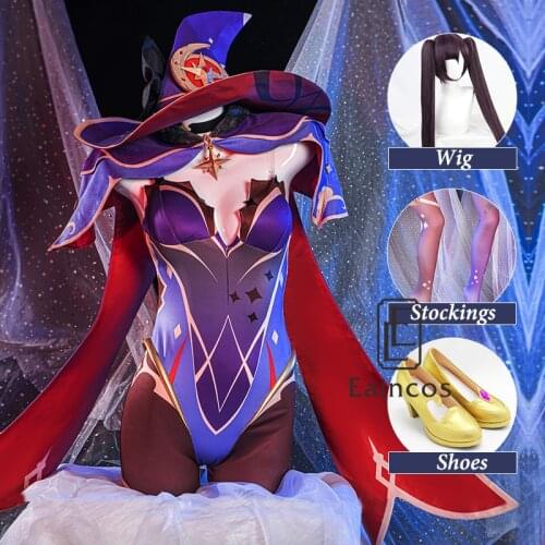 Genshin Impact Mona Cosplay Costume Wig Shoes Sexy Dress Outfit Halloween Carnival Party Women Uniform Customize Costumes