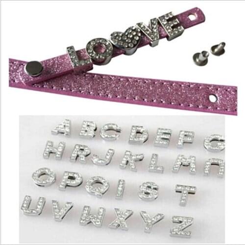 130PCS 10MM Half Rhinestone Slide Letters New fashion jewelry Fit Wristband Pet Collar Name