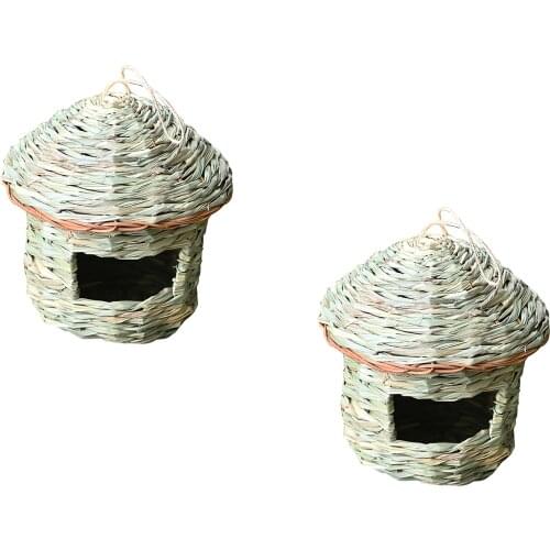 2pcs Hanging Birdhouse Reed Grass Bird Hut Nest Shelter For Canaries Sparrow Parrots Small Sized Birds Garden Decor