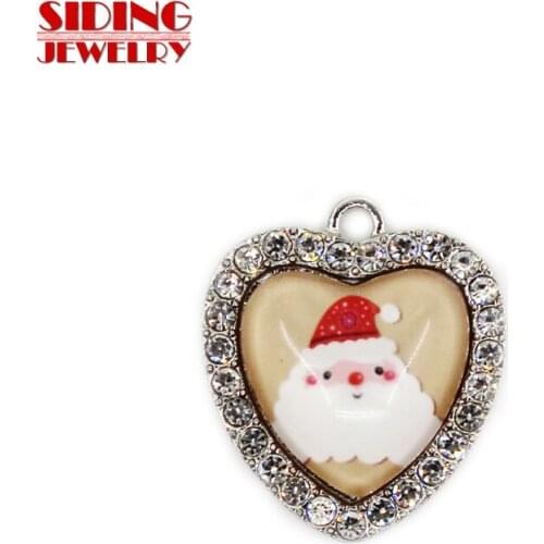 2018 New Arrival 10pcs/lot Father Christmas 6 Crystal Heart Dangle Charm DIY Bracelet Necklace Pendants Jewelry Hanging Charms