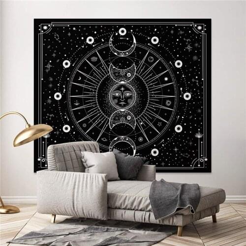 2021 latest sun and moon tapestry stars space psychedelic black and white wall hangings bedroom home wall decoration