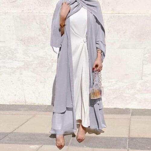 2021 Lady Style Elegant Large Size Womens Solid Color Border Cardigan Dress With Turban Muslim Womens Clothing Moroccan Caftan