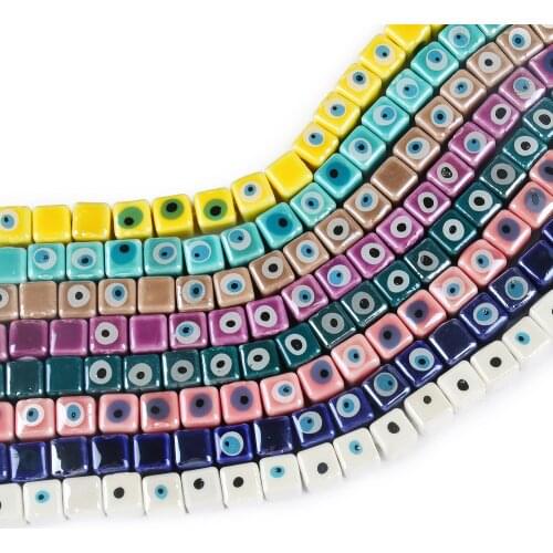36pcs Mix Color Evil Eye Square Shape 8mm Ceramic Beads For Jewelry Making DIY Loose Ceramics Bead Bracelet Necklace Accessories