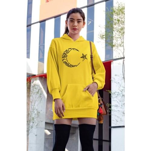 Angemiel Wear Republic of Turkey Moon Star Yellow Dress Sweatshirt Tunik