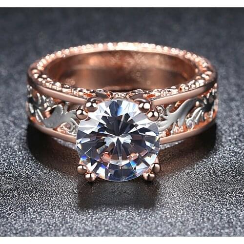 Shining Silver-Plate CZ Stone Micro Pave Women Ring Jewelry Bronze Color Leaf Crystal Wedding Ring For Women Jewelry Ladies Gift